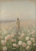 Jesus Walking in Flower Field Canvas Wall Art – Christian Decor of Peace, Faith & Divine Presence | CV04