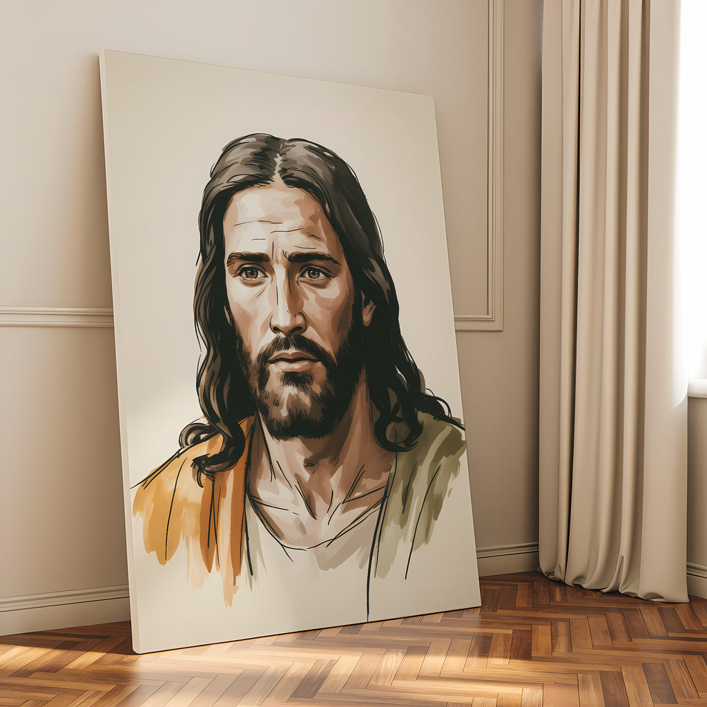 Jesus Portrait Canvas Wall Art – Warm Tone Christian Decor for Peaceful Home & Spiritual Comfort | CV02