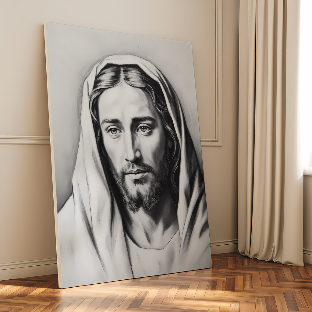 Jesus Portrait Canvas Wall Art – Minimalist Christian Decor for Peaceful Home & Spiritual Reflection | CV01