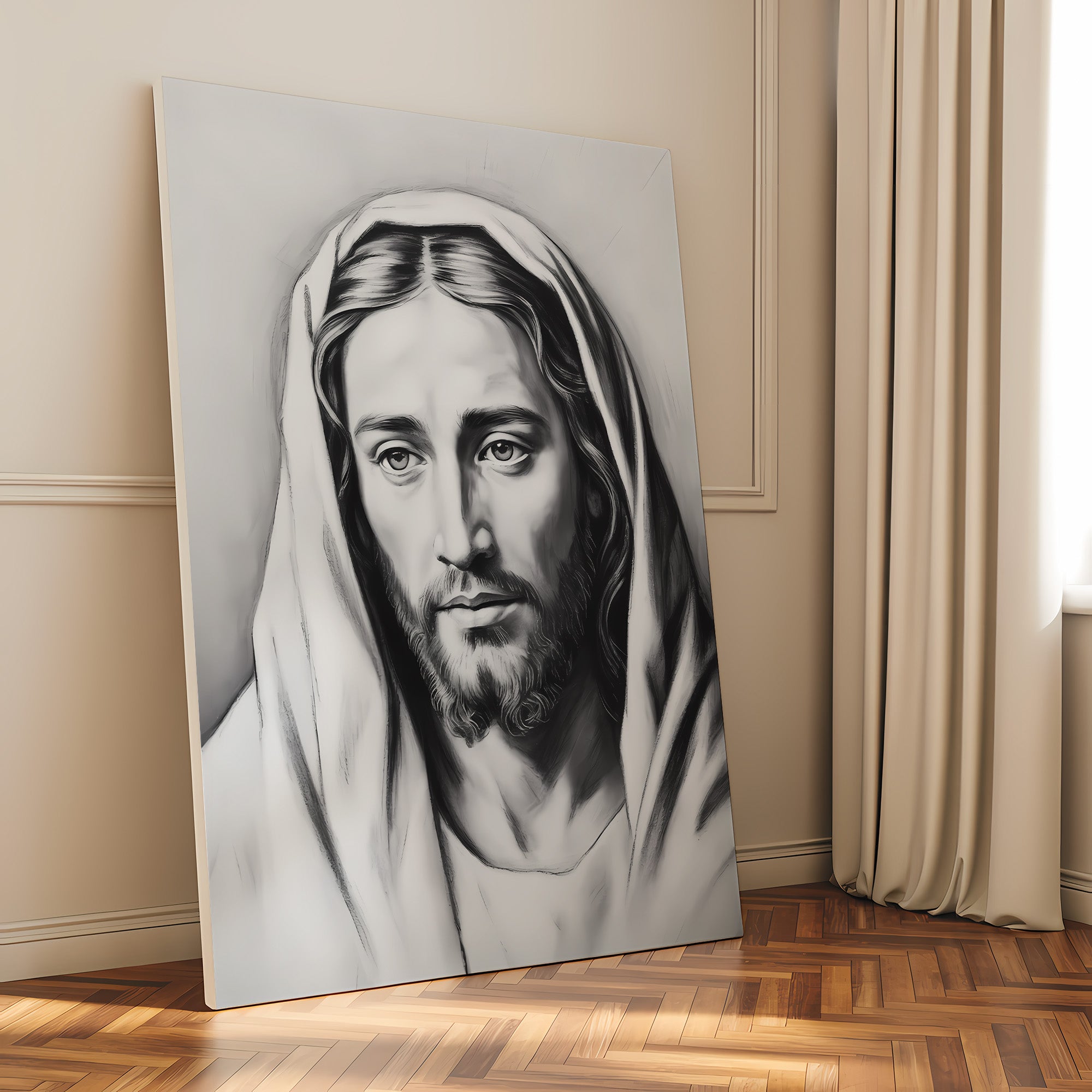 Jesus Portrait Canvas Wall Art – Minimalist Christian Decor for Peaceful Home & Spiritual Reflection | CV01