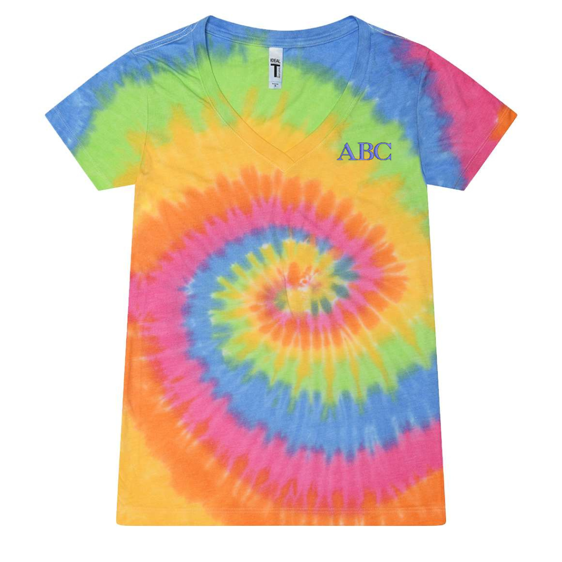 Monogrammed Tie Dye Ladies V-Neck Tee