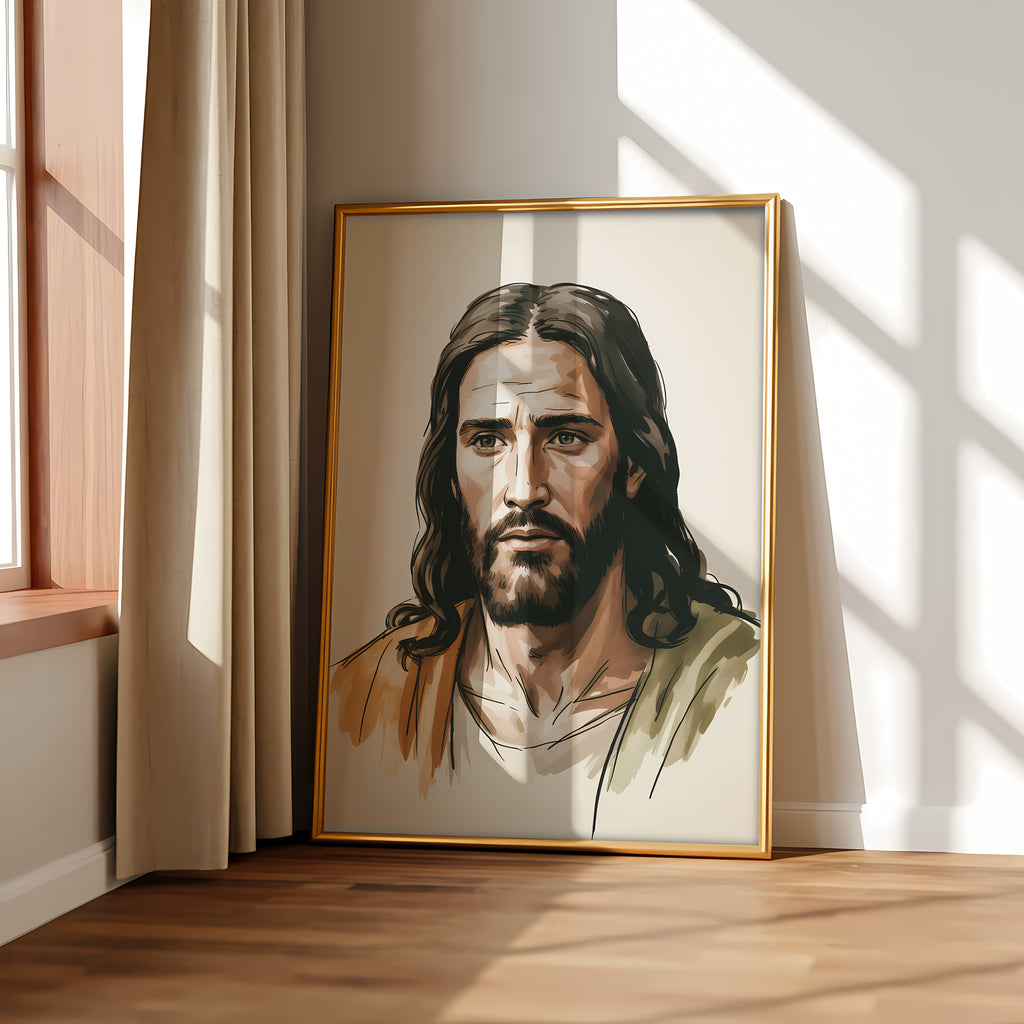 Jesus Portrait Canvas Wall Art – Warm Tone Christian Decor for Peaceful Home & Spiritual Comfort | CV02