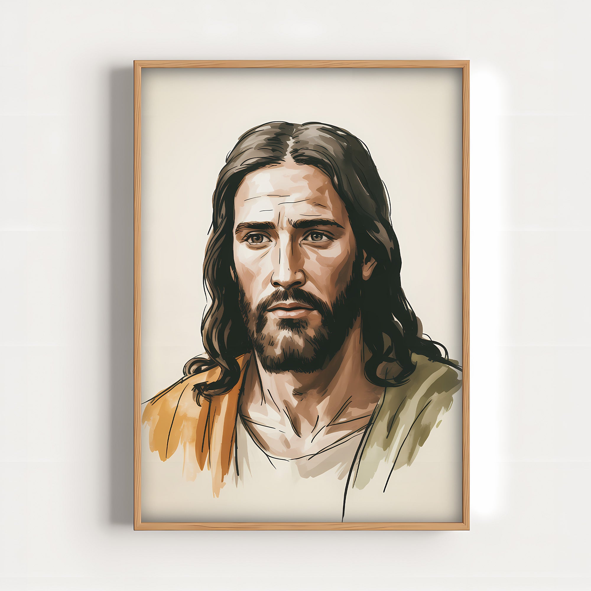 Jesus Portrait Canvas Wall Art – Warm Tone Christian Decor for Peaceful Home & Spiritual Comfort | CV02