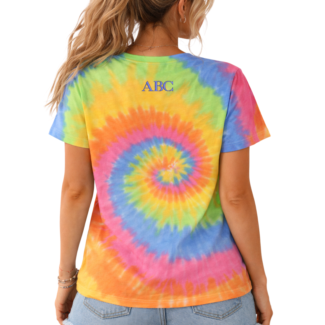 Monogrammed Tie Dye Ladies V-Neck Tee