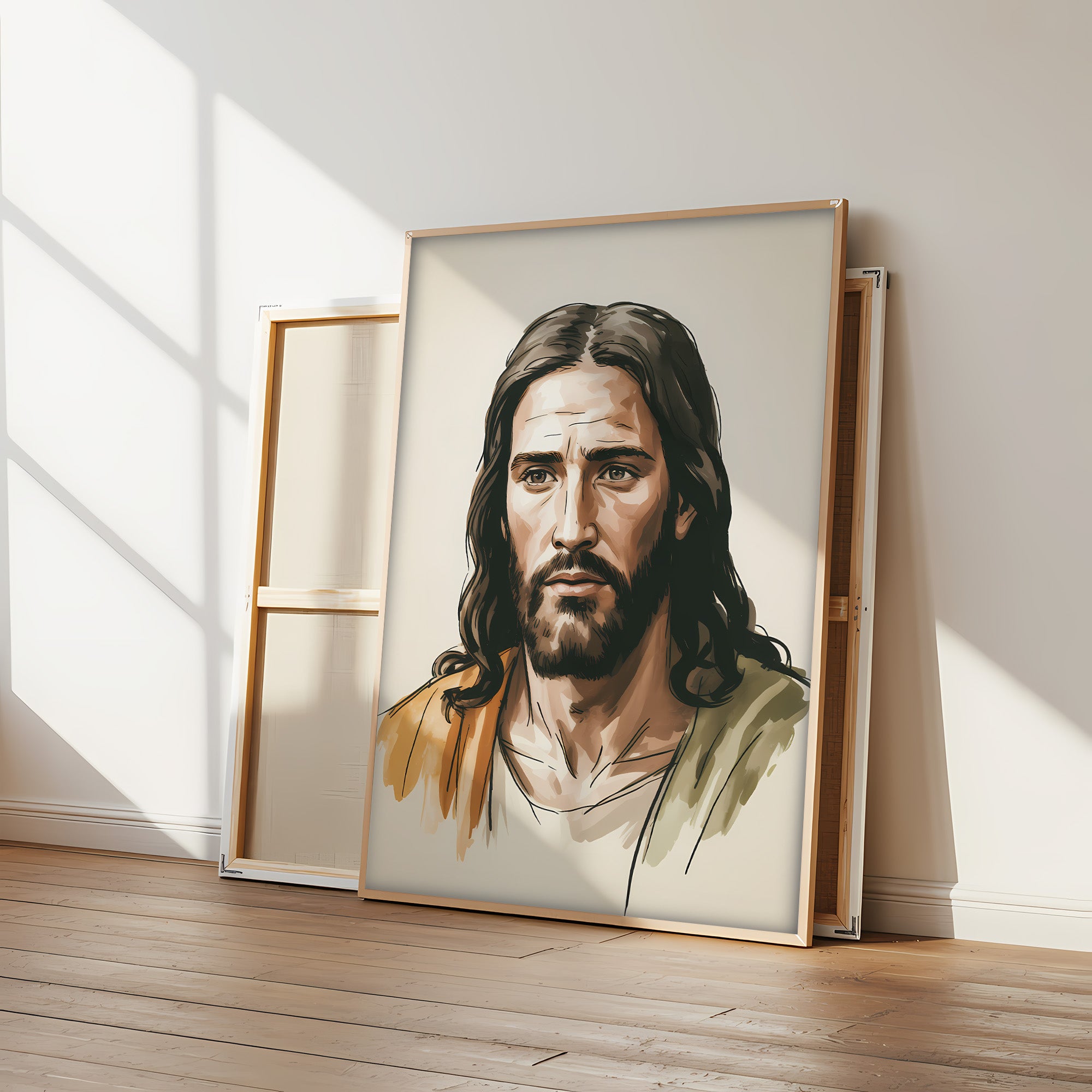 Jesus Portrait Canvas Wall Art – Warm Tone Christian Decor for Peaceful Home & Spiritual Comfort | CV02