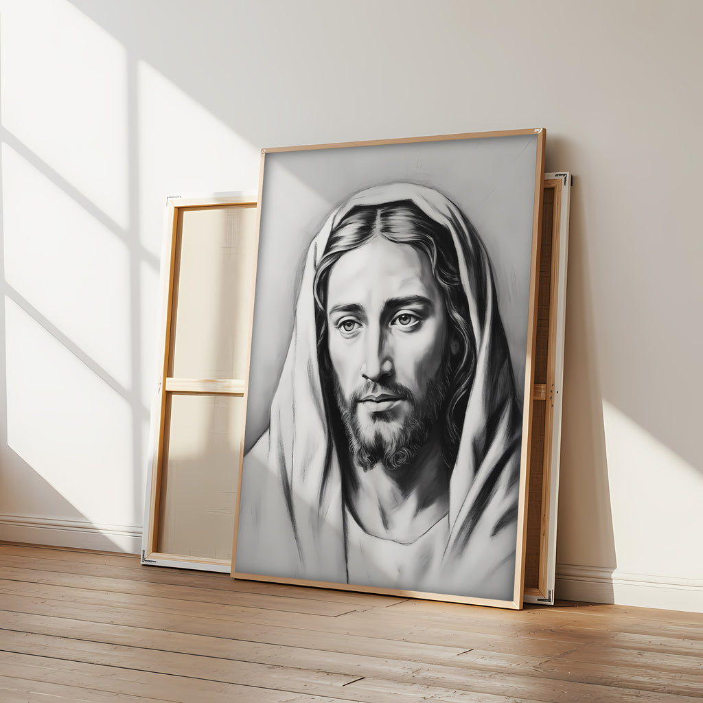 Jesus Portrait Canvas Wall Art – Minimalist Christian Decor for Peaceful Home & Spiritual Reflection | CV01