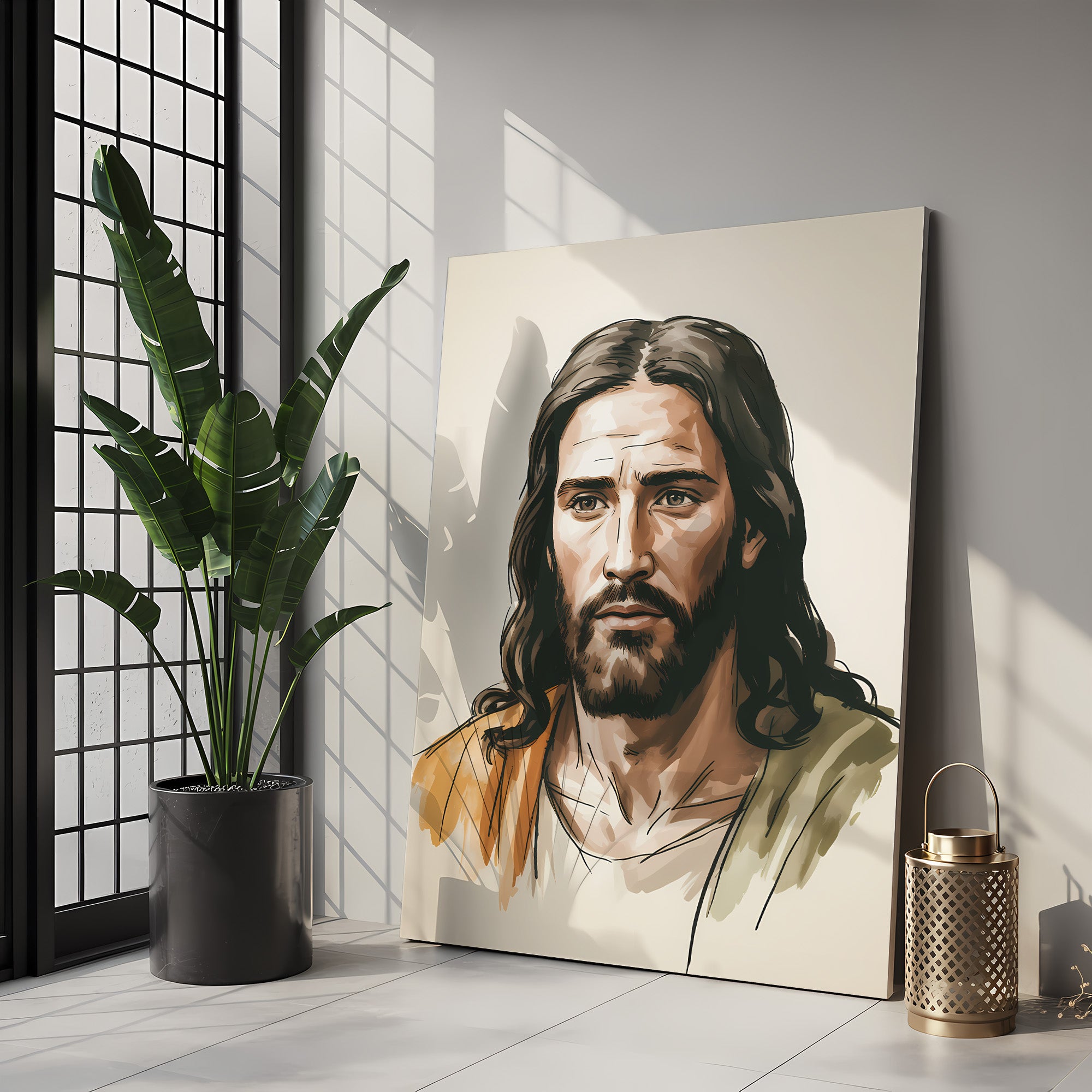 Jesus Portrait Canvas Wall Art – Warm Tone Christian Decor for Peaceful Home & Spiritual Comfort | CV02