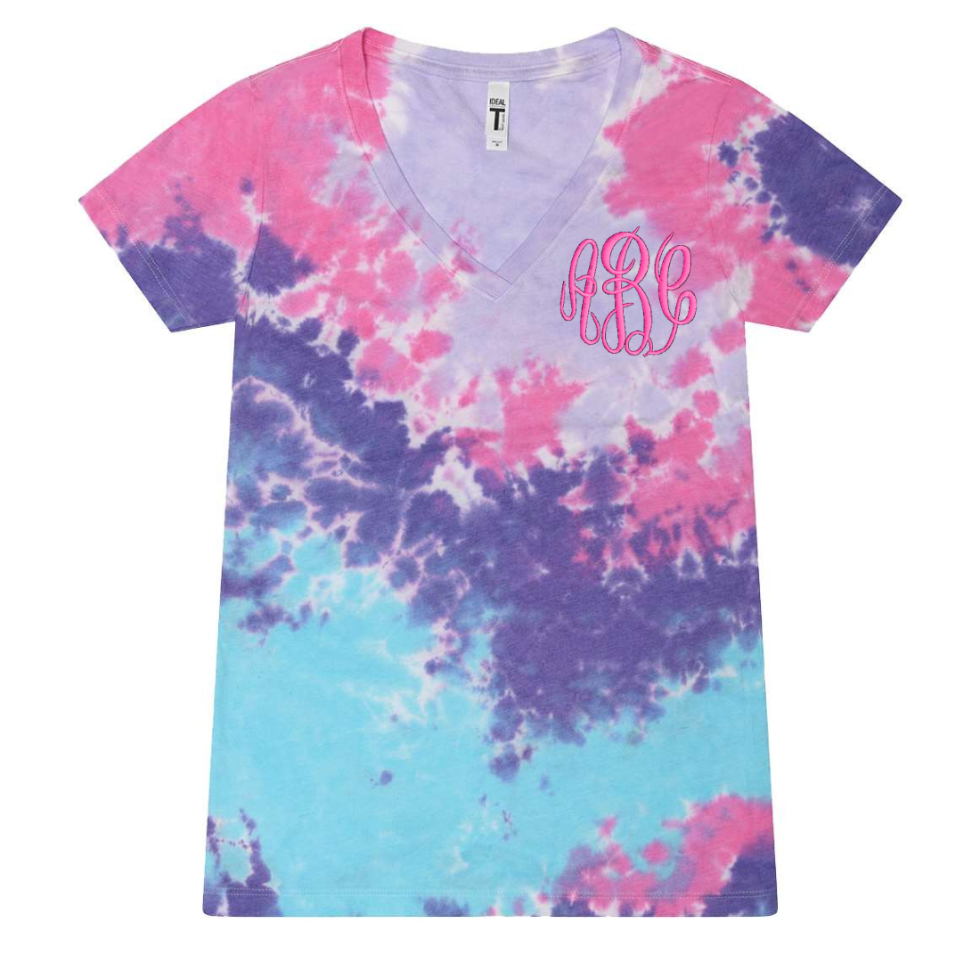 Monogrammed Tie Dye Ladies V-Neck Tee