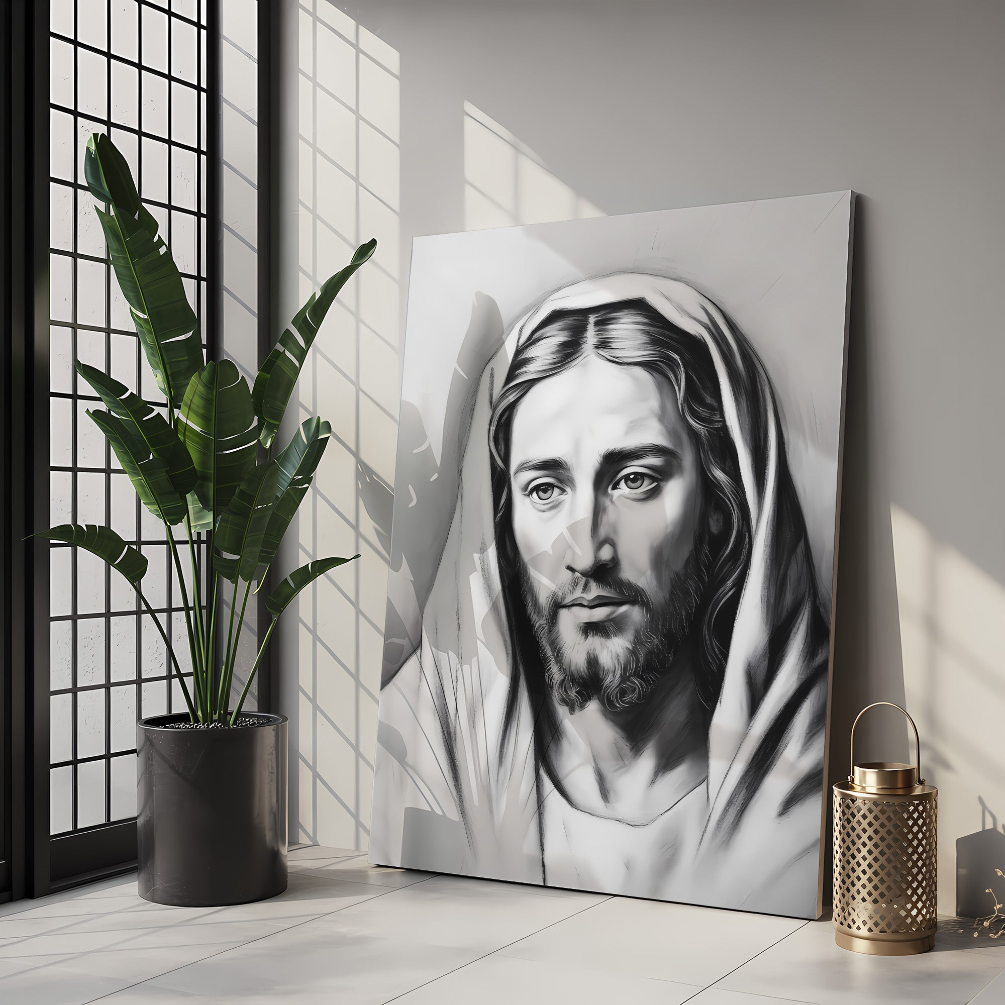 Jesus Portrait Canvas Wall Art – Minimalist Christian Decor for Peaceful Home & Spiritual Reflection | CV01