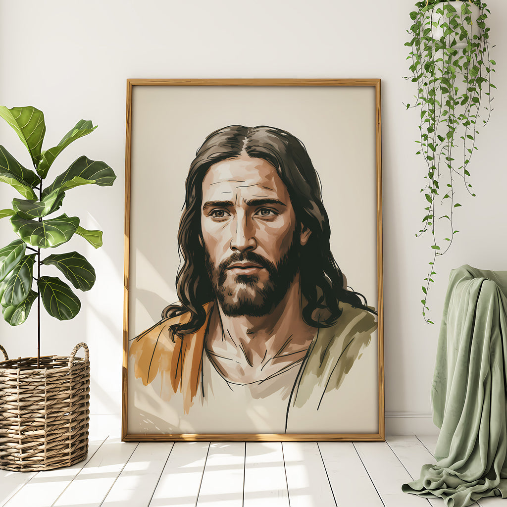 Jesus Portrait Canvas Wall Art – Warm Tone Christian Decor for Peaceful Home & Spiritual Comfort | CV02