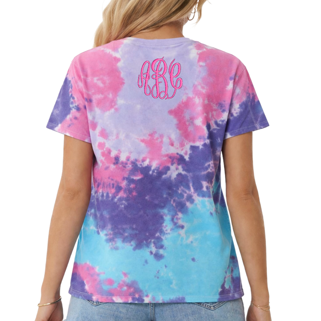 Monogrammed Tie Dye Ladies V-Neck Tee
