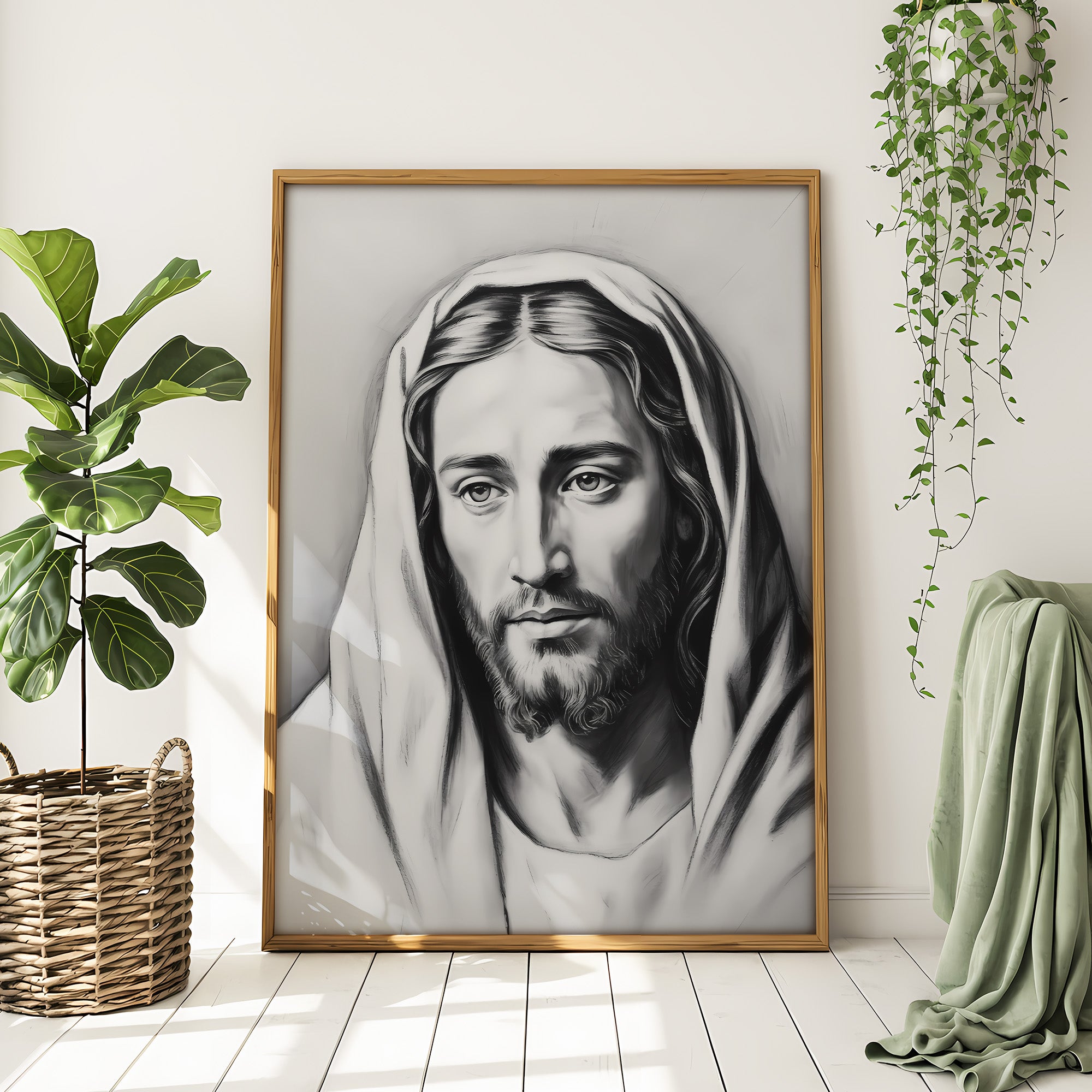 Jesus Portrait Canvas Wall Art – Minimalist Christian Decor for Peaceful Home & Spiritual Reflection | CV01