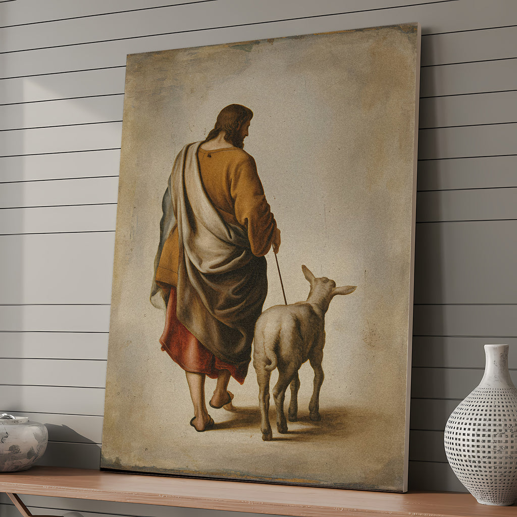 Jesus Shepherd Canvas Wall Art – Christian Wall Decor Symbol of Guidance, Faith & Protection (Psalm Inspired) | CV03