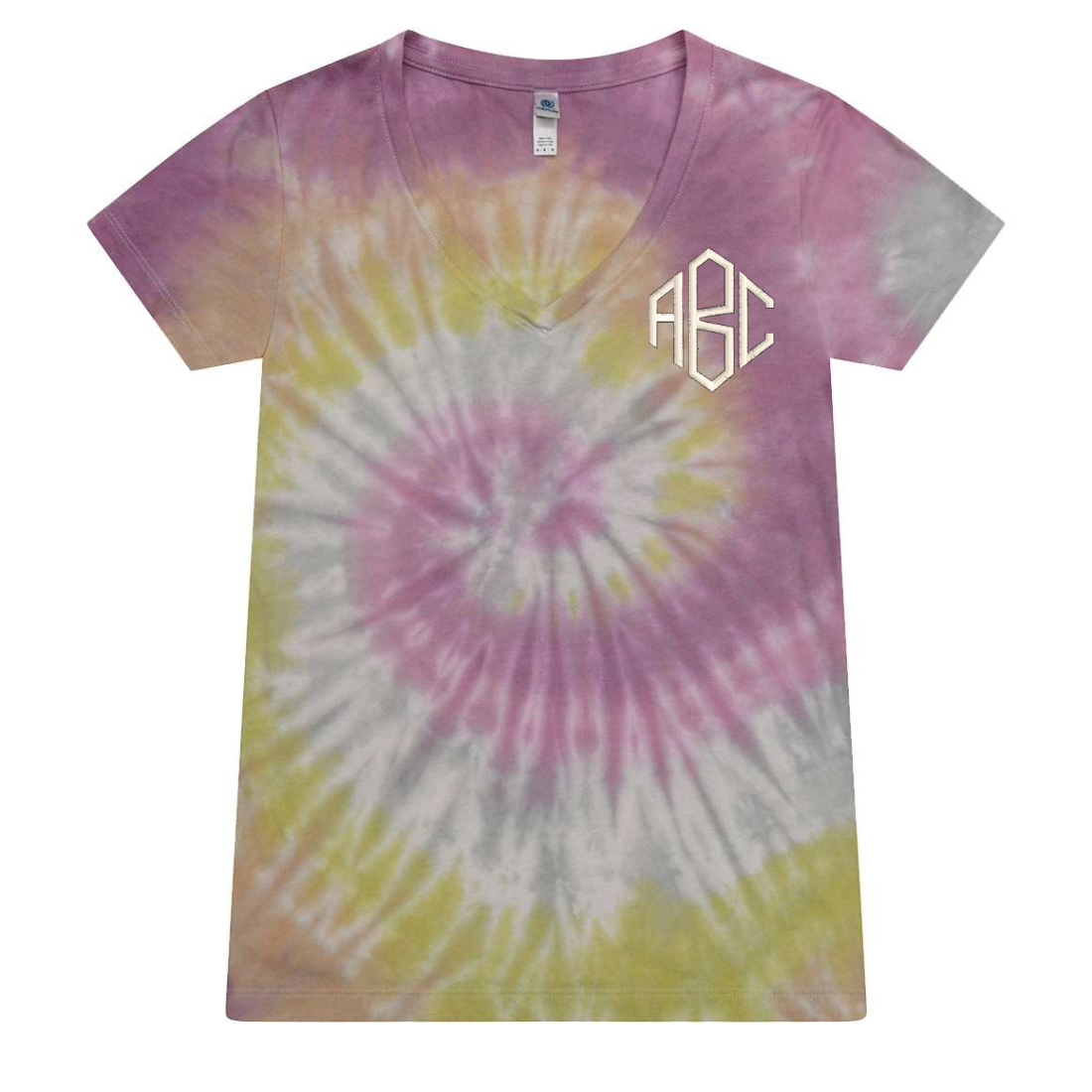 Monogrammed Tie Dye Ladies V-Neck Tee