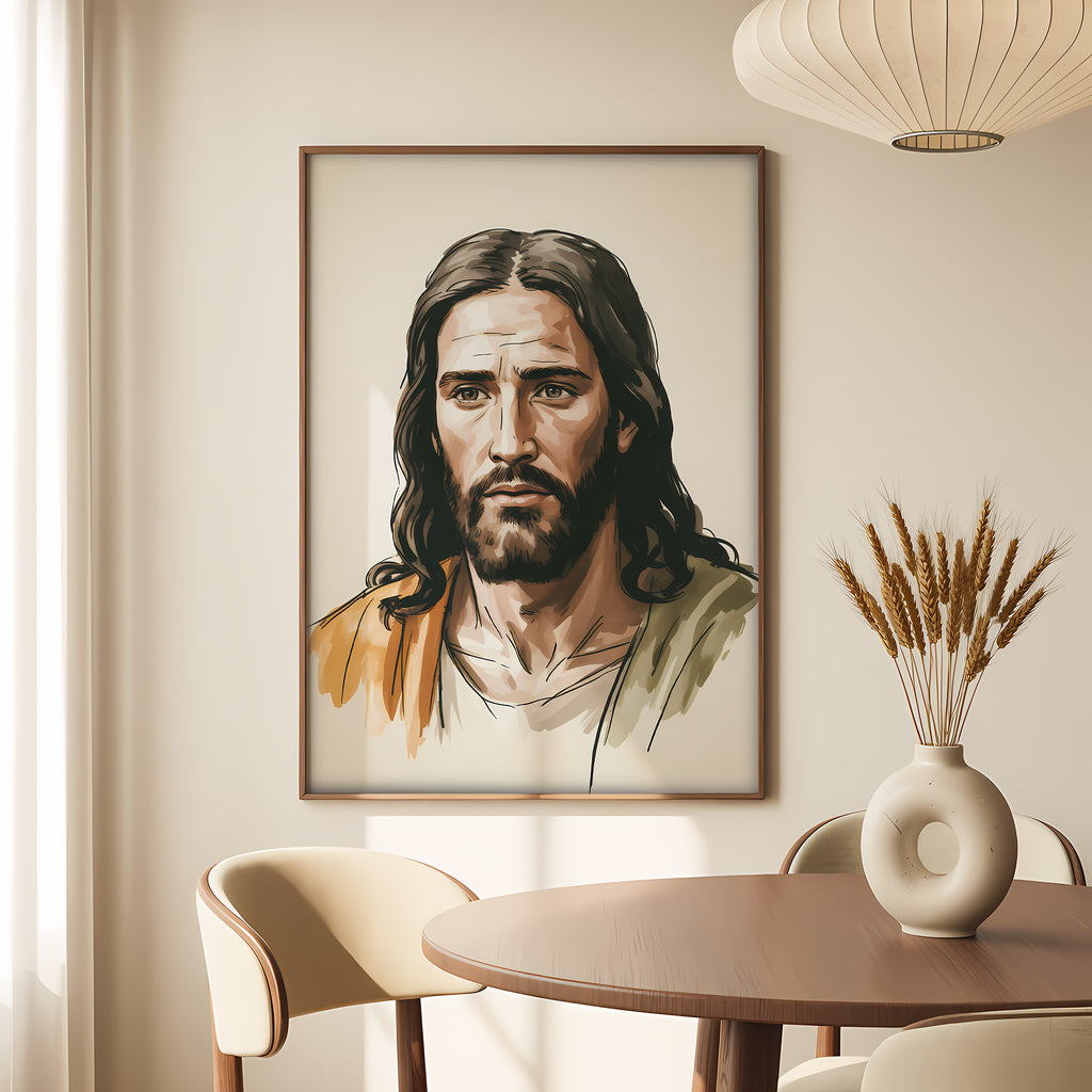 Jesus Portrait Canvas Wall Art – Warm Tone Christian Decor for Peaceful Home & Spiritual Comfort | CV02
