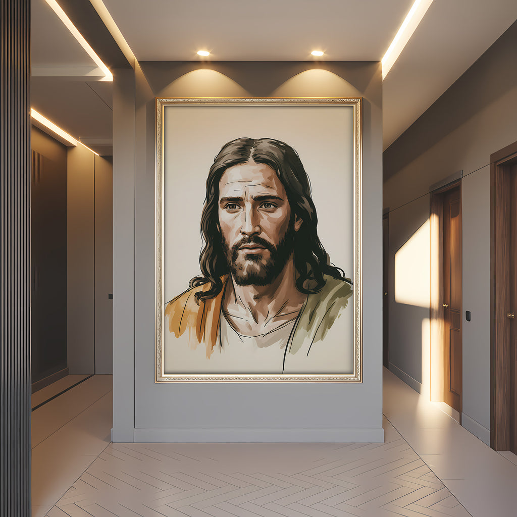 Jesus Portrait Canvas Wall Art – Warm Tone Christian Decor for Peaceful Home & Spiritual Comfort | CV02