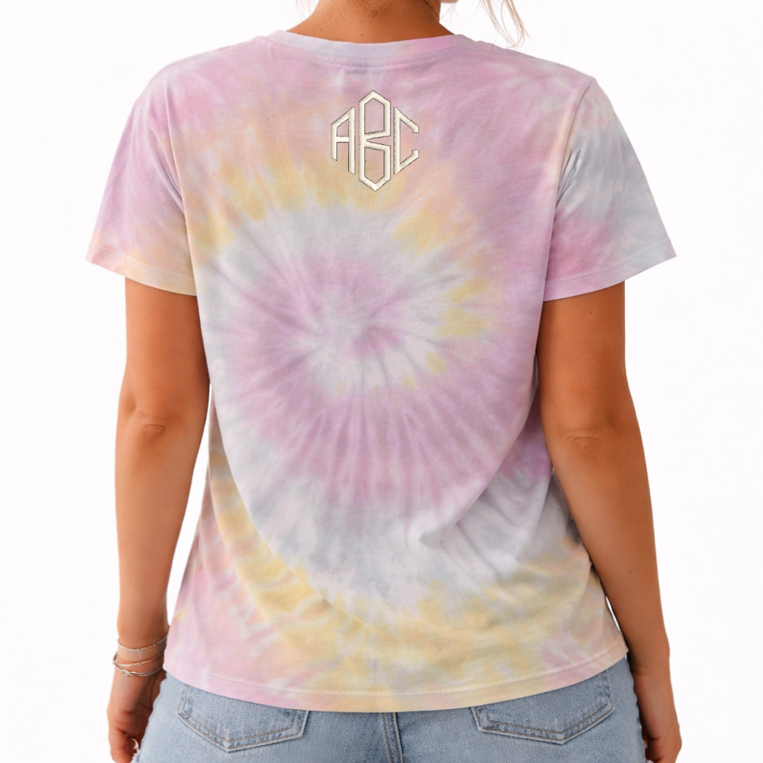 Monogrammed Tie Dye Ladies V-Neck Tee