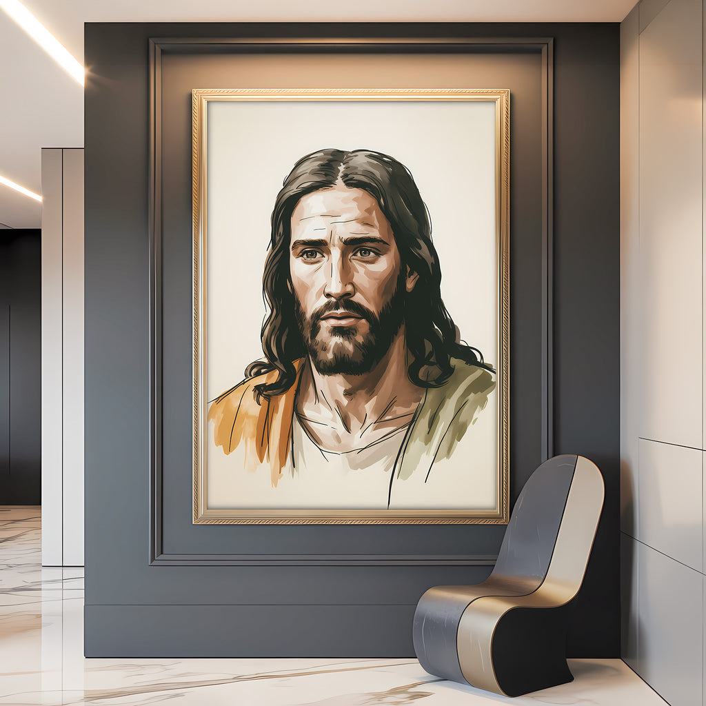 Jesus Portrait Canvas Wall Art – Warm Tone Christian Decor for Peaceful Home & Spiritual Comfort | CV02