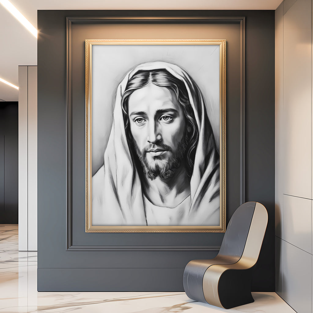 Jesus Portrait Canvas Wall Art – Minimalist Christian Decor for Peaceful Home & Spiritual Reflection | CV01