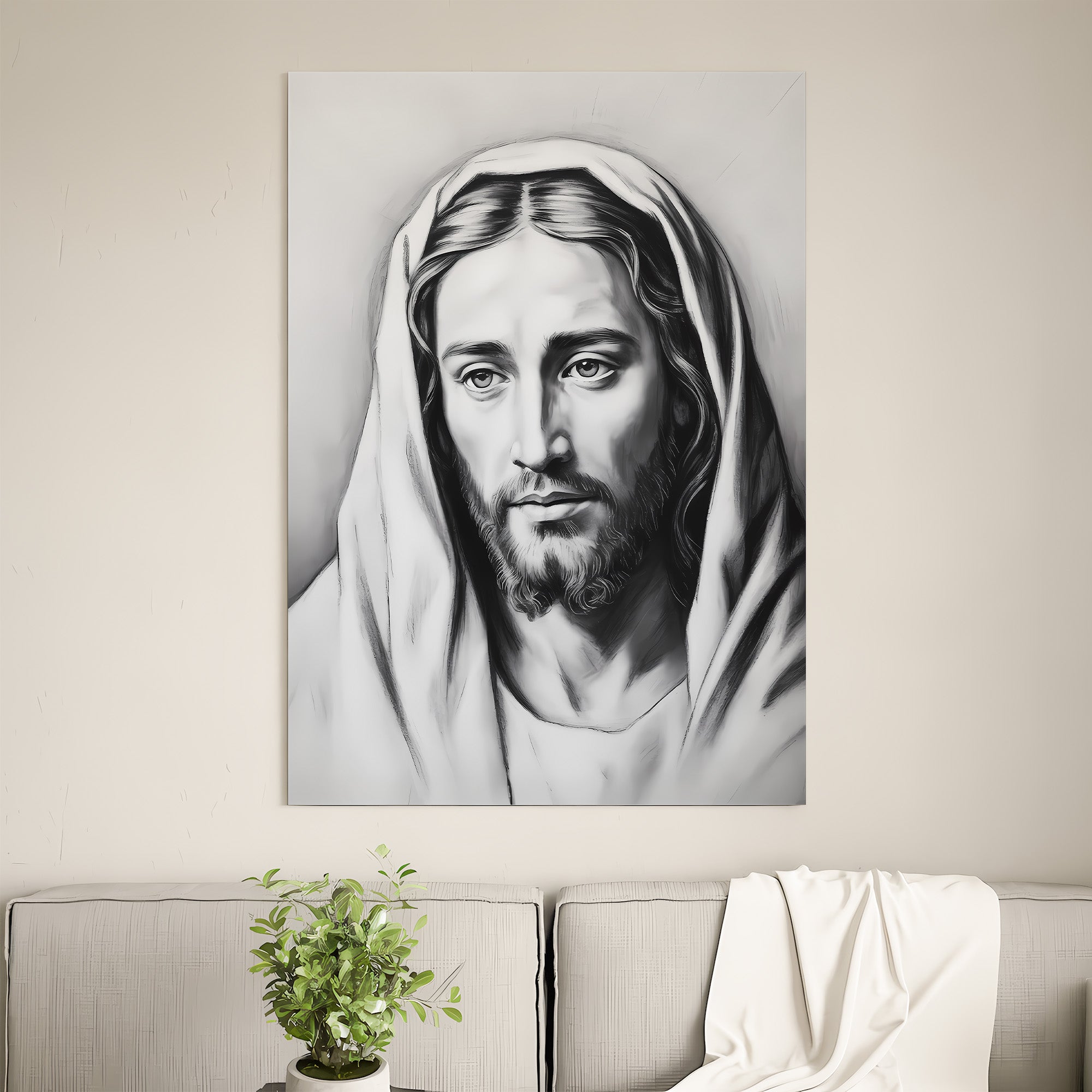 Jesus Portrait Canvas Wall Art – Minimalist Christian Decor for Peaceful Home & Spiritual Reflection | CV01
