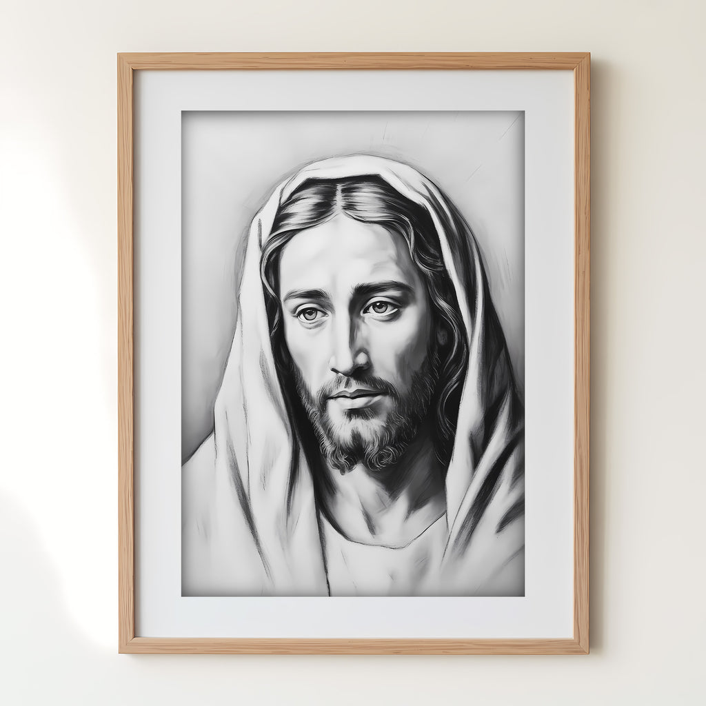 Jesus Portrait Canvas Wall Art – Minimalist Christian Decor for Peaceful Home & Spiritual Reflection | CV01
