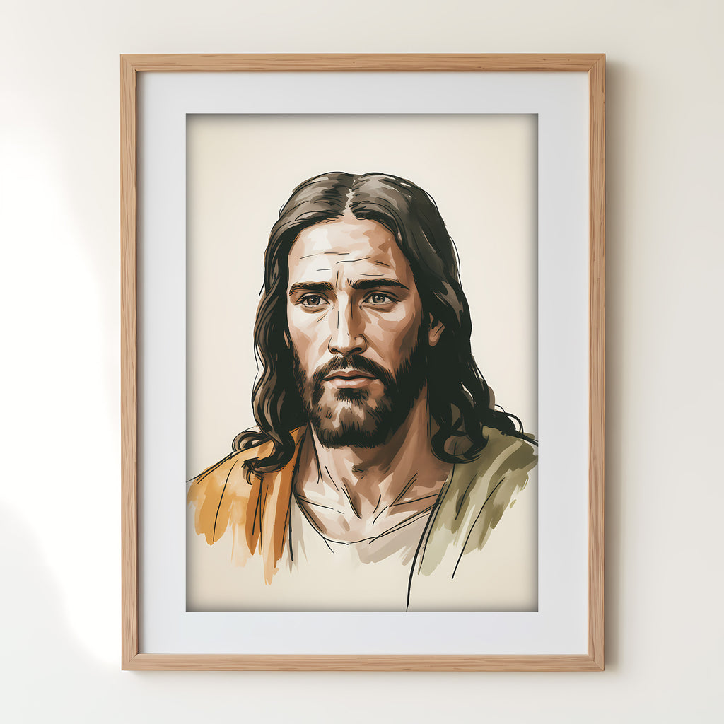Jesus Portrait Canvas Wall Art – Warm Tone Christian Decor for Peaceful Home & Spiritual Comfort | CV02