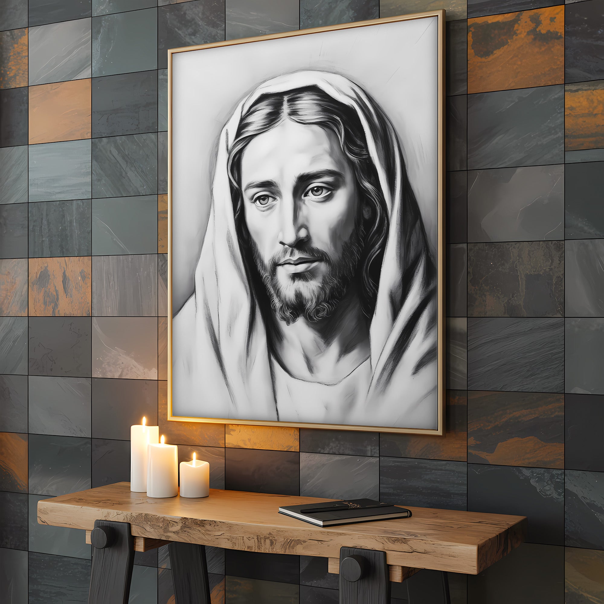 Jesus Portrait Canvas Wall Art – Minimalist Christian Decor for Peaceful Home & Spiritual Reflection | CV01