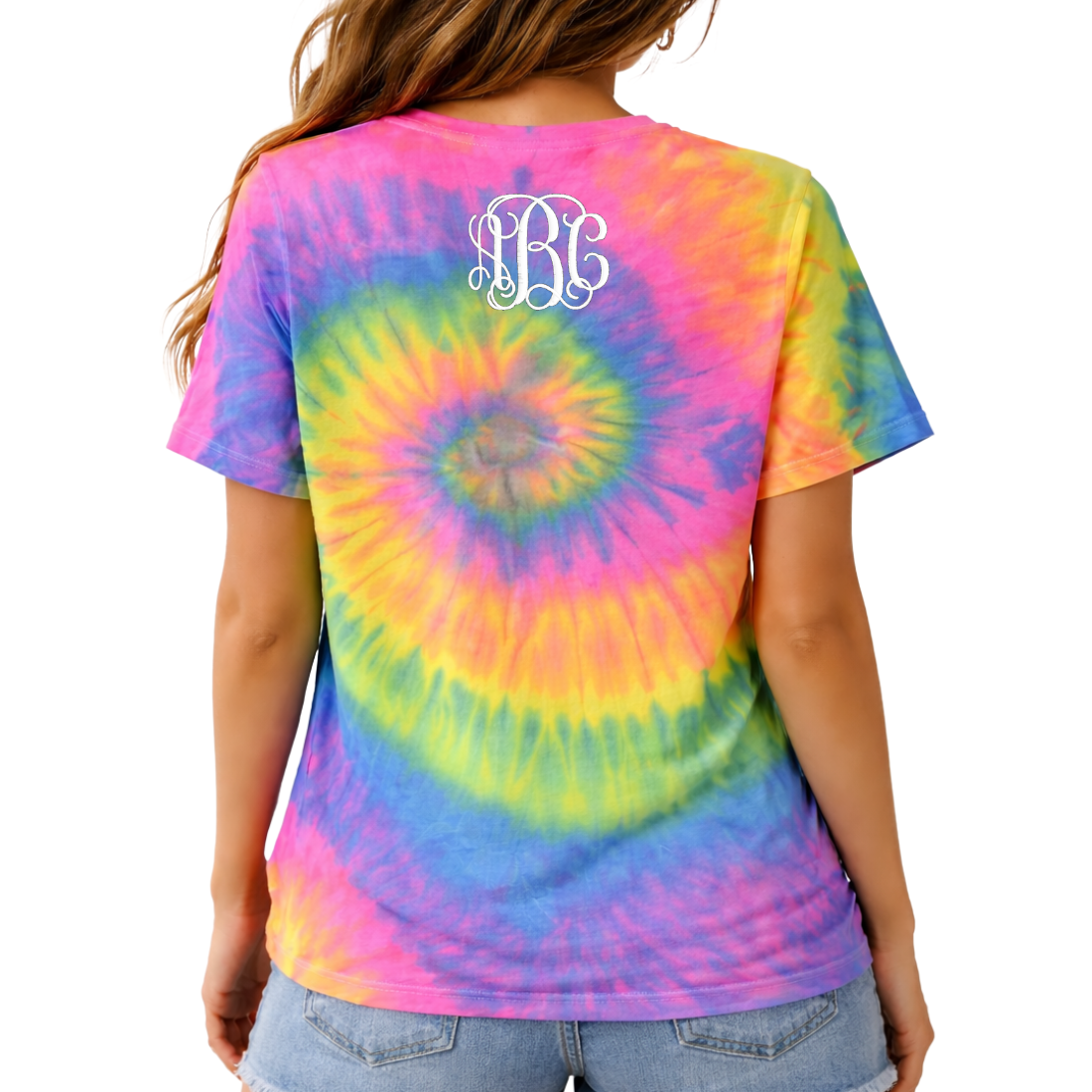 Monogrammed Tie Dye Ladies V-Neck Tee