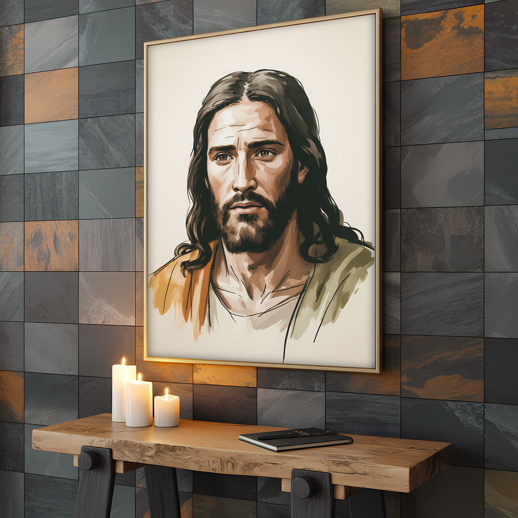 Jesus Portrait Canvas Wall Art – Warm Tone Christian Decor for Peaceful Home & Spiritual Comfort | CV02