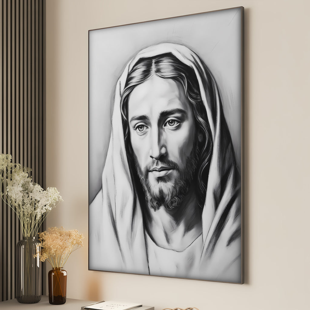 Jesus Portrait Canvas Wall Art – Minimalist Christian Decor for Peaceful Home & Spiritual Reflection | CV01