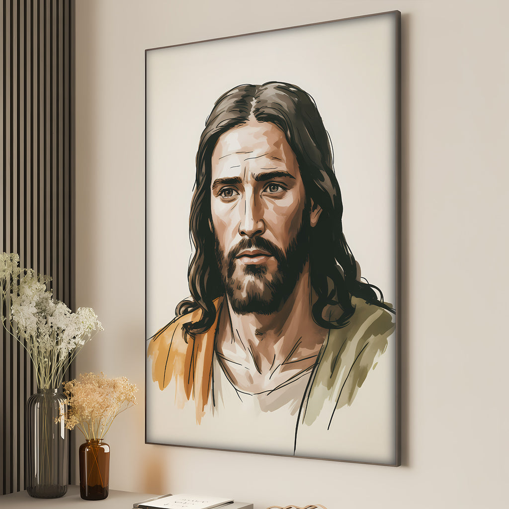 Jesus Portrait Canvas Wall Art – Warm Tone Christian Decor for Peaceful Home & Spiritual Comfort | CV02