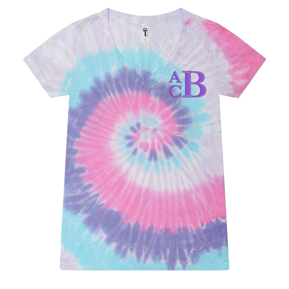 Monogrammed Tie Dye Ladies V-Neck Tee