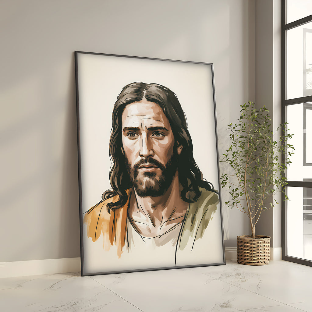 Jesus Portrait Canvas Wall Art – Warm Tone Christian Decor for Peaceful Home & Spiritual Comfort | CV02