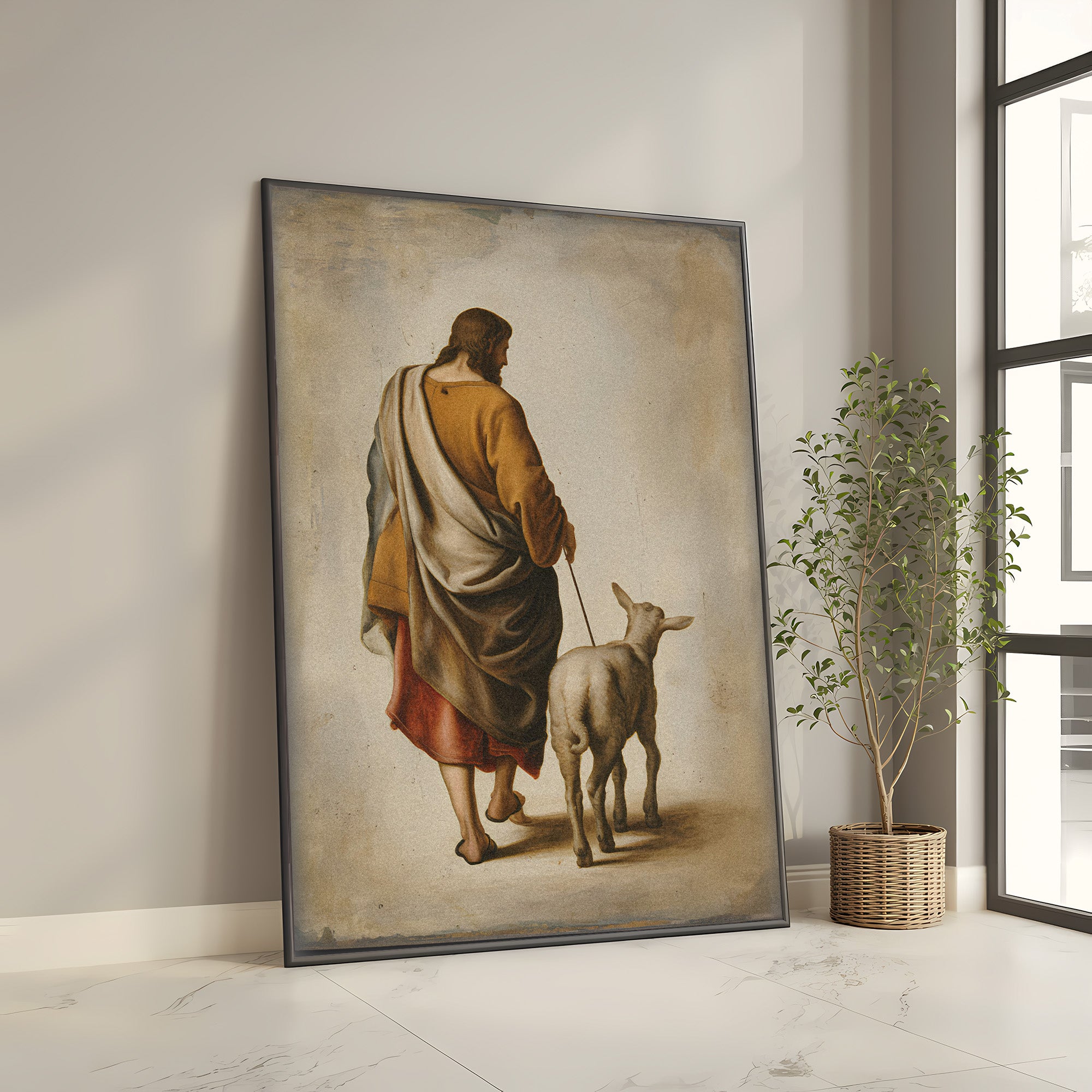 Jesus Shepherd Canvas Wall Art – Christian Wall Decor Symbol of Guidance, Faith & Protection (Psalm Inspired) | CV03