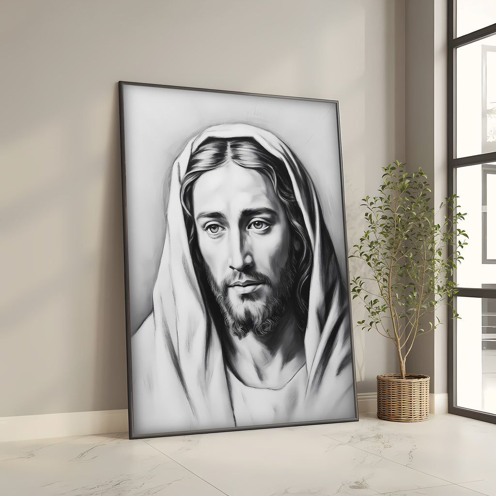 Jesus Portrait Canvas Wall Art – Minimalist Christian Decor for Peaceful Home & Spiritual Reflection | CV01