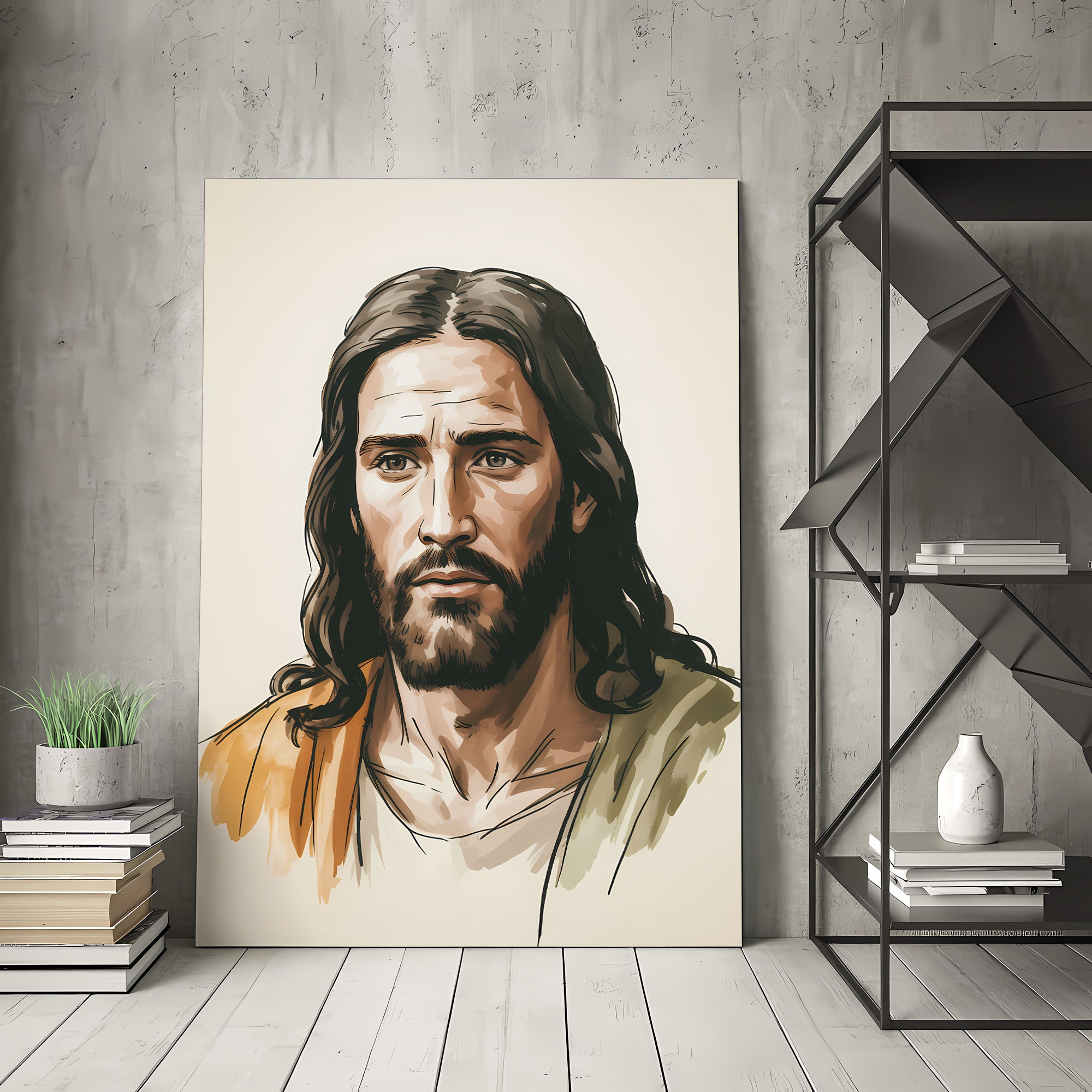 Jesus Portrait Canvas Wall Art – Warm Tone Christian Decor for Peaceful Home & Spiritual Comfort | CV02