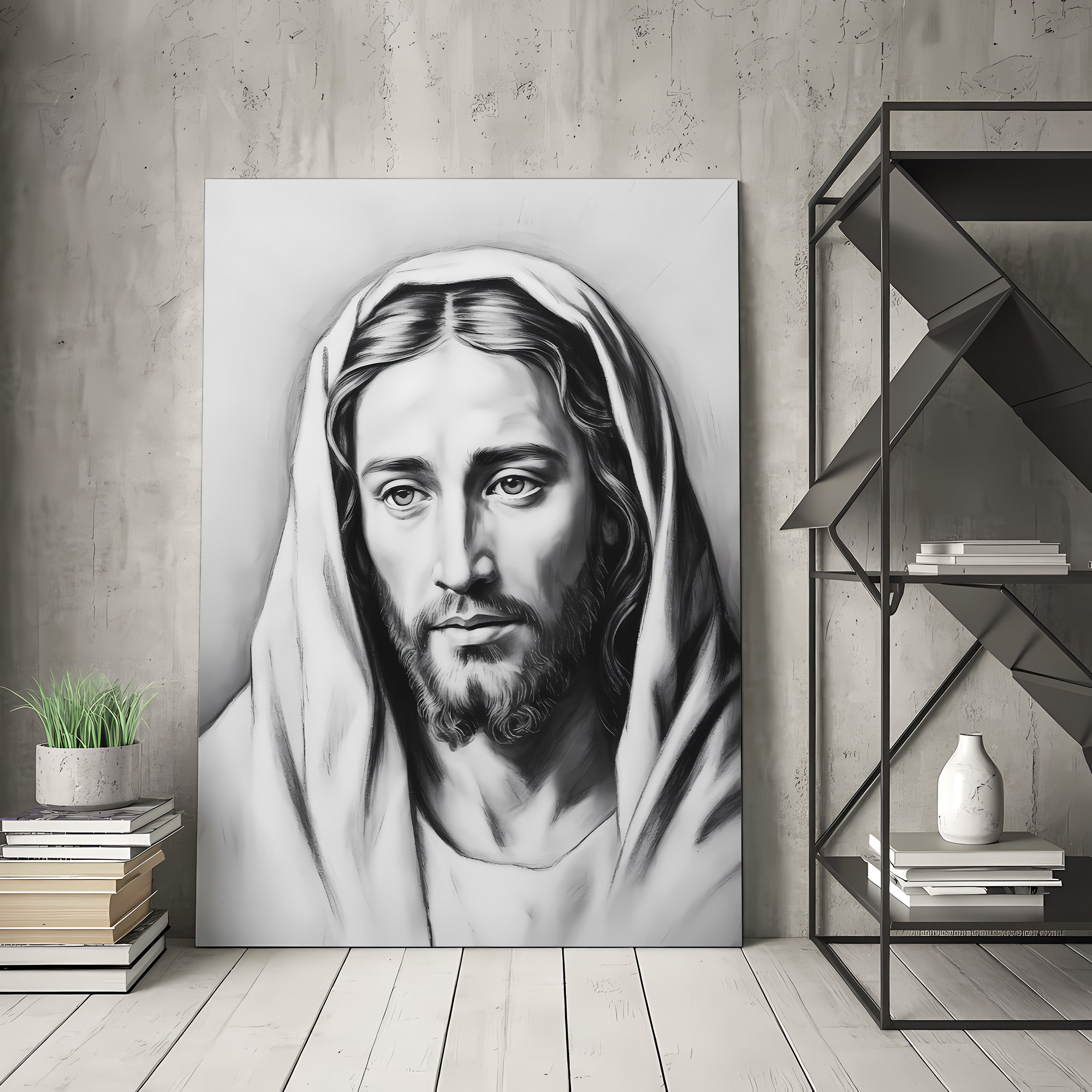 Jesus Portrait Canvas Wall Art – Minimalist Christian Decor for Peaceful Home & Spiritual Reflection | CV01