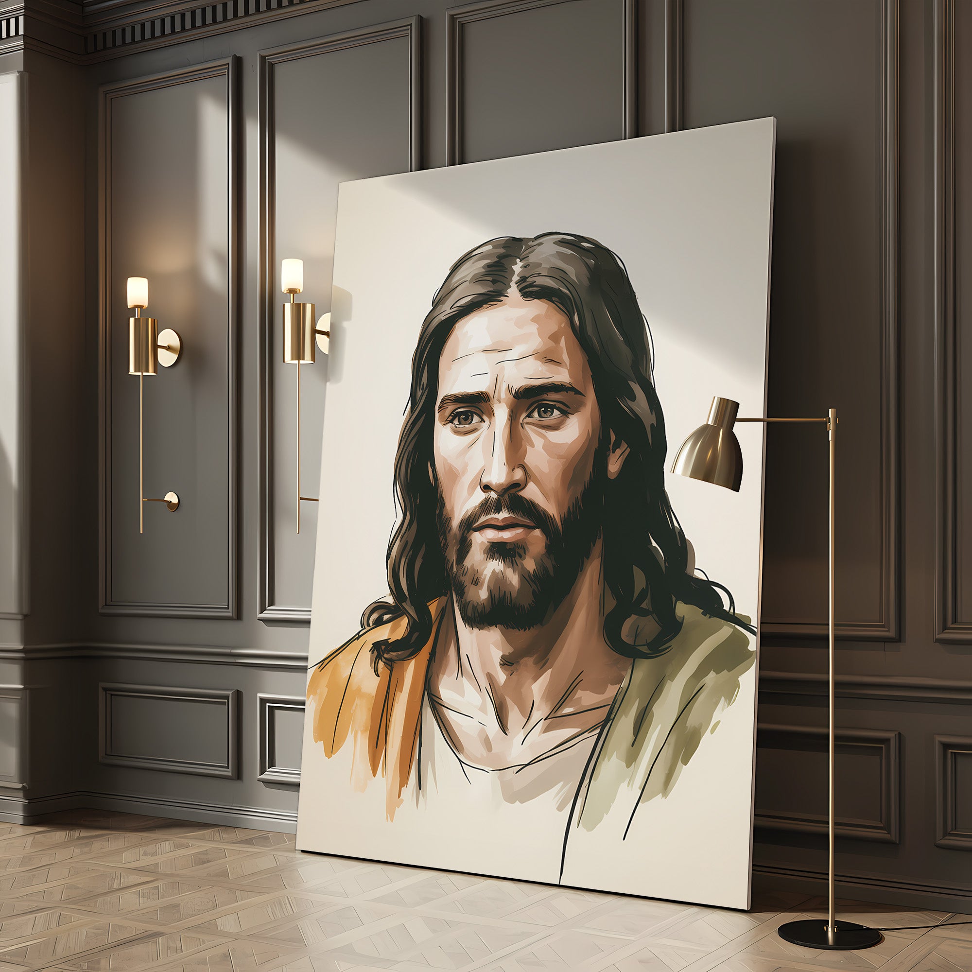 Jesus Portrait Canvas Wall Art – Warm Tone Christian Decor for Peaceful Home & Spiritual Comfort | CV02