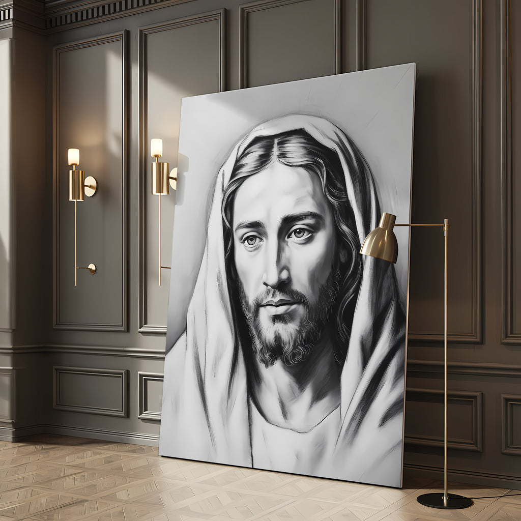 Jesus Portrait Canvas Wall Art – Minimalist Christian Decor for Peaceful Home & Spiritual Reflection | CV01