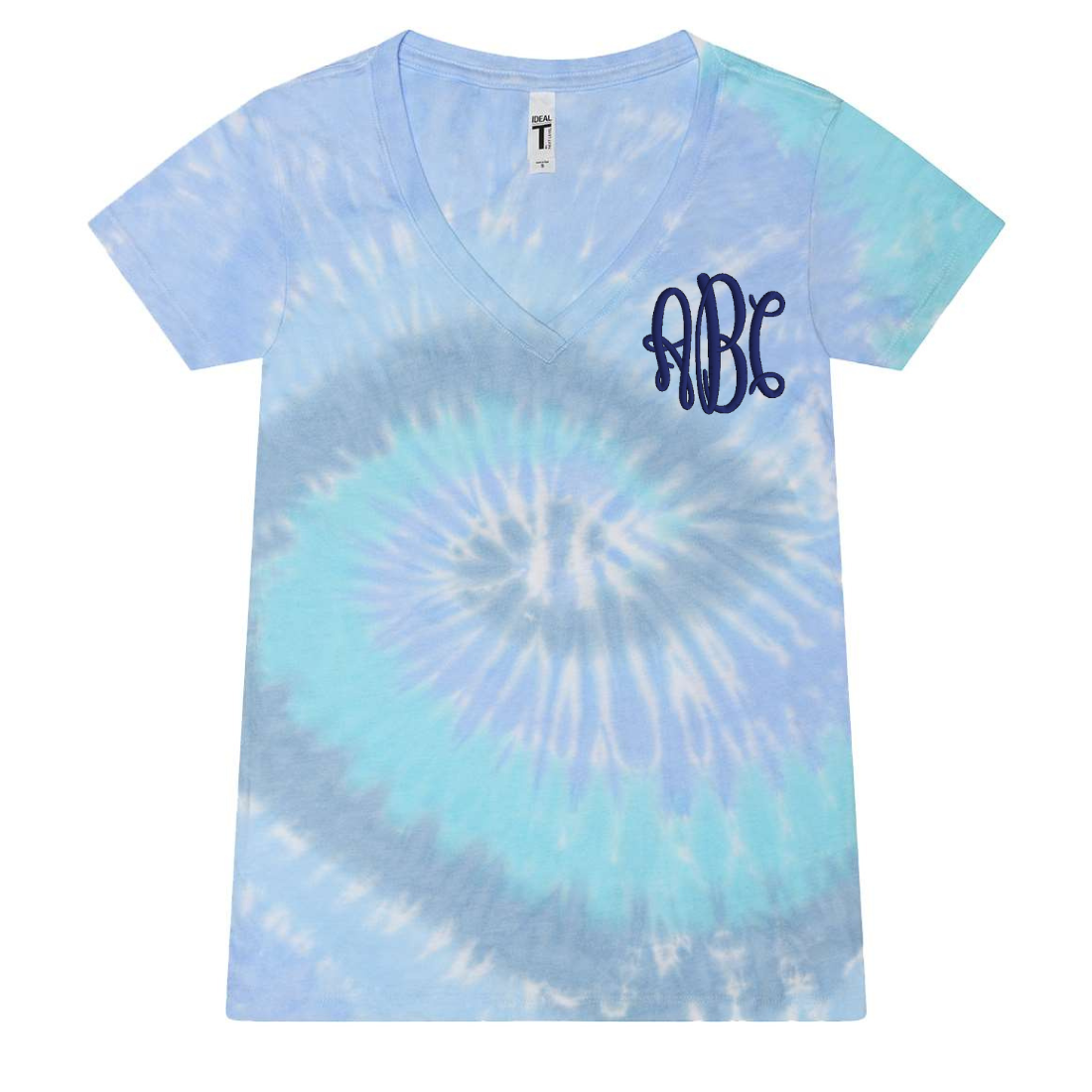 Monogrammed Tie Dye Ladies V-Neck Tee
