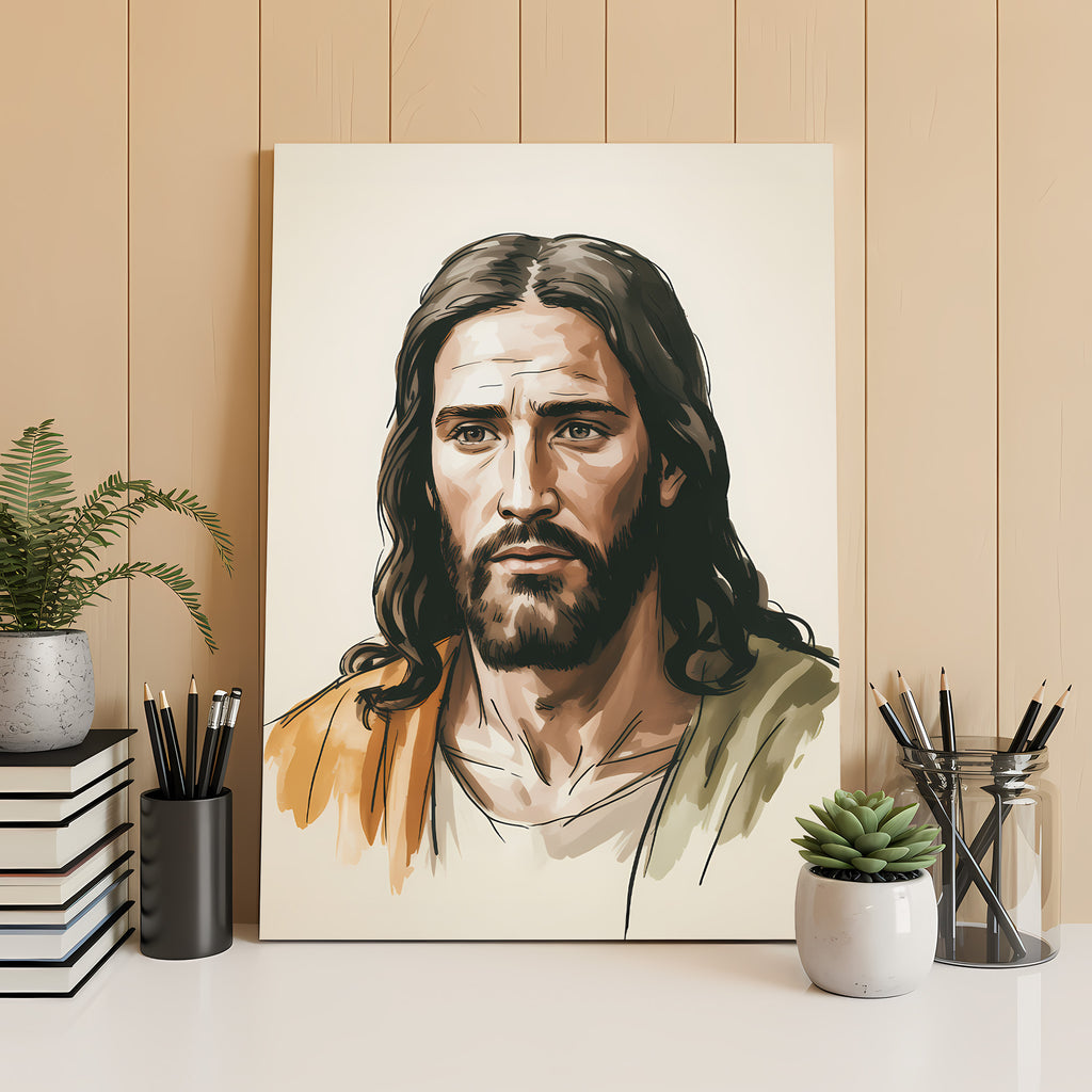 Jesus Portrait Canvas Wall Art – Warm Tone Christian Decor for Peaceful Home & Spiritual Comfort | CV02
