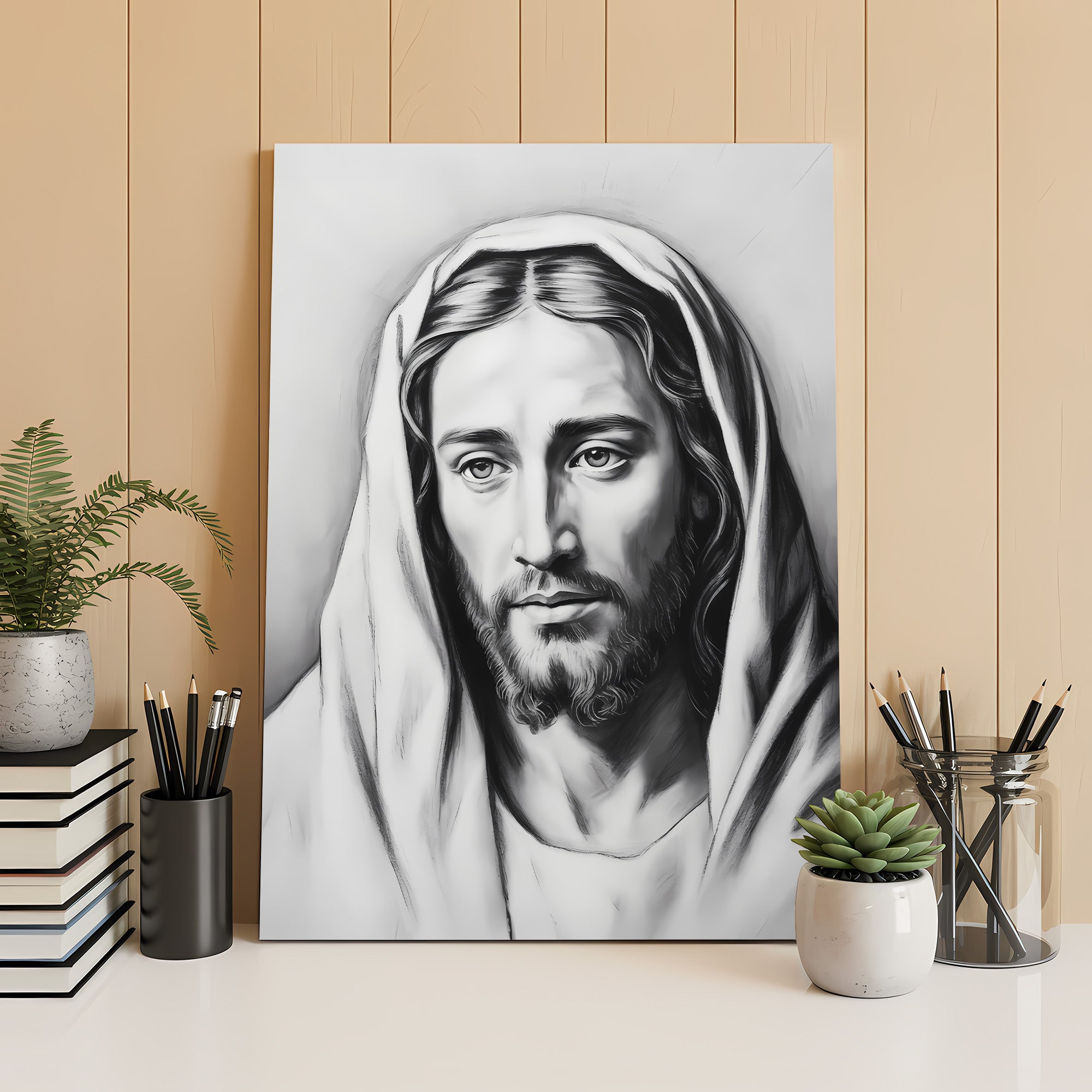 Jesus Portrait Canvas Wall Art – Minimalist Christian Decor for Peaceful Home & Spiritual Reflection | CV01