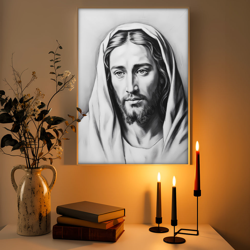 Jesus Portrait Canvas Wall Art – Minimalist Christian Decor for Peaceful Home & Spiritual Reflection | CV01