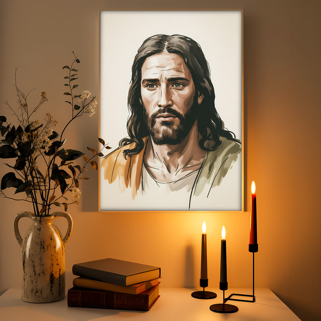 Jesus Portrait Canvas Wall Art – Warm Tone Christian Decor for Peaceful Home & Spiritual Comfort | CV02