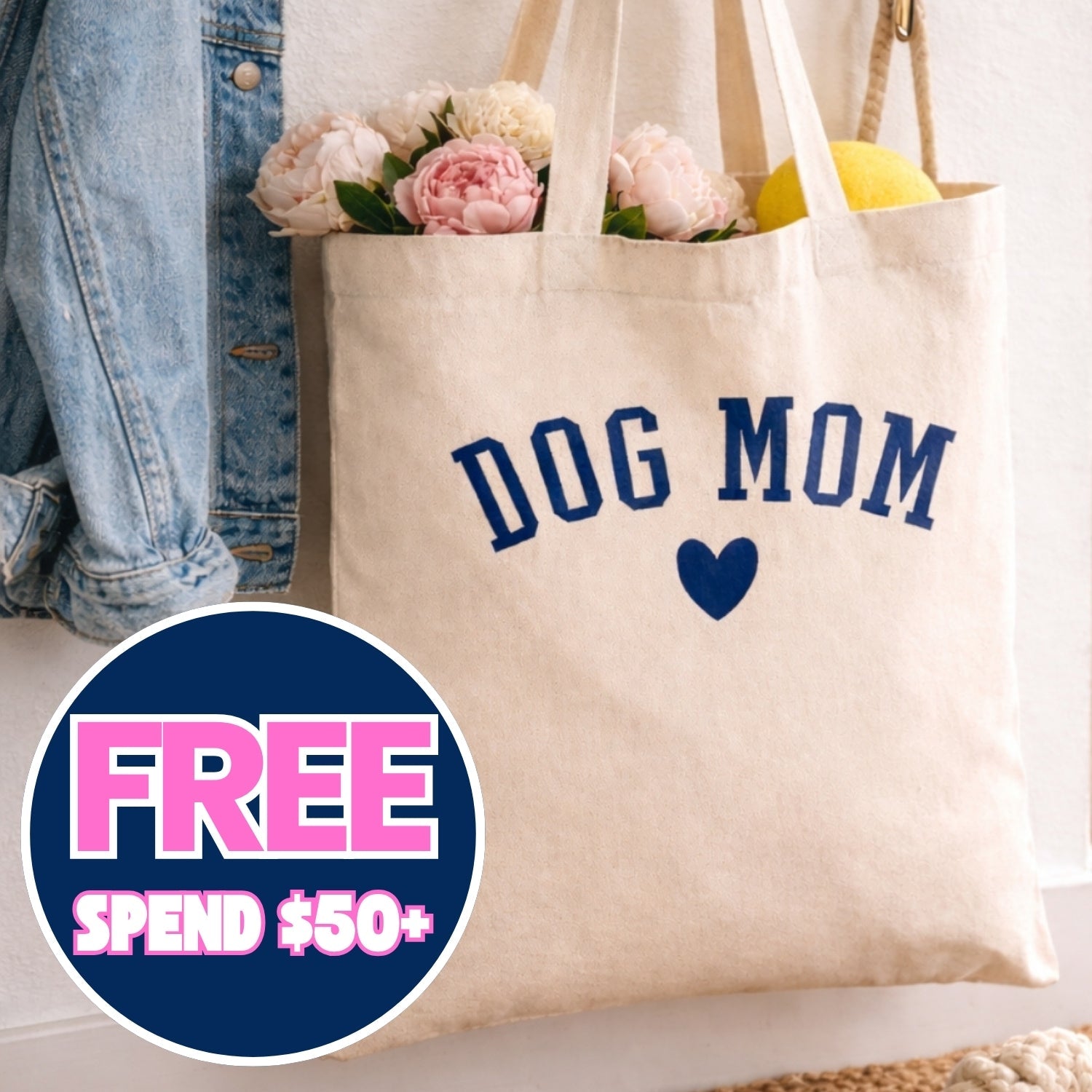 'Dog Mom At Heart' Jumbo Tote (FREE $50+)