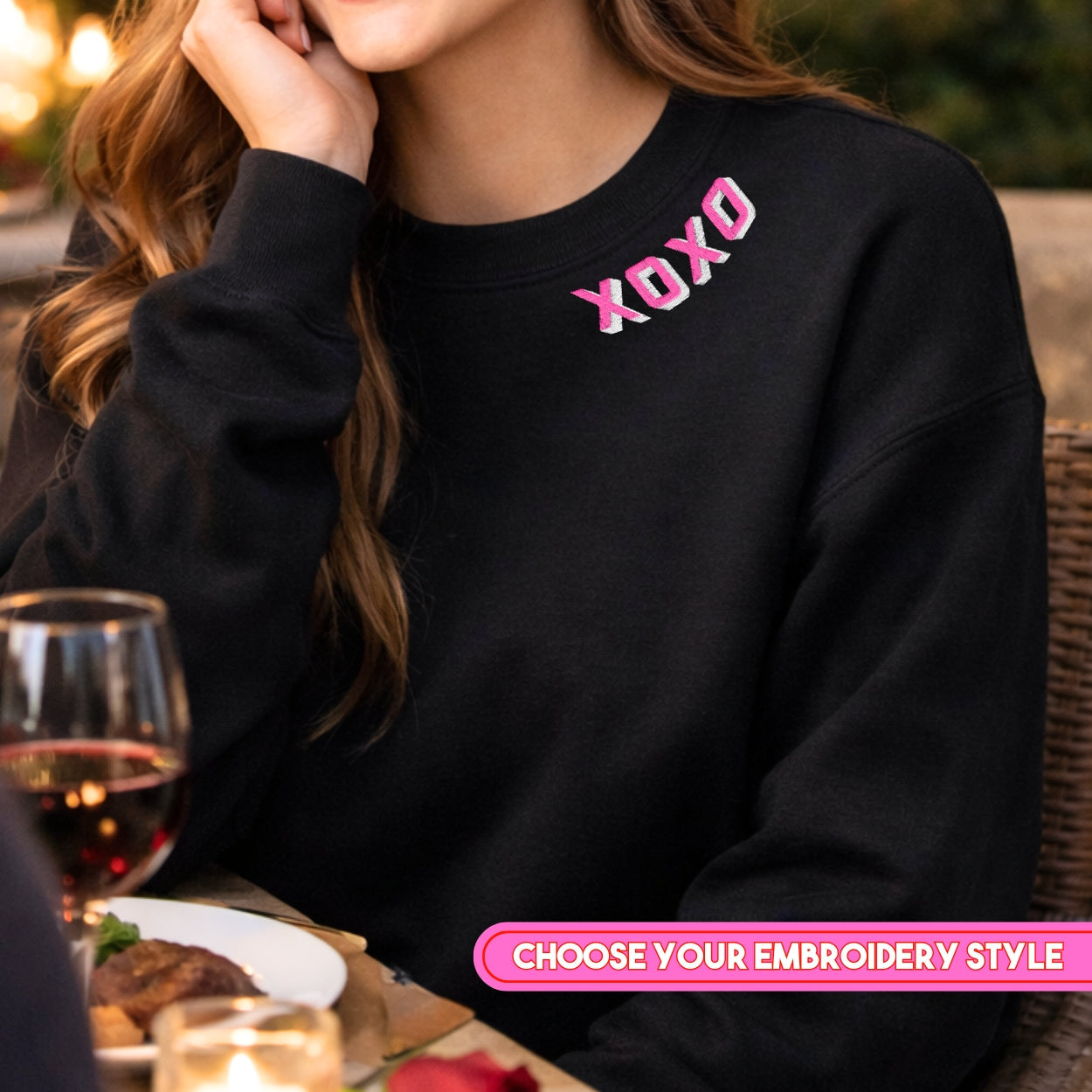 'XOXO Kisses' Embroidered Collar Wrap Sweatshirt