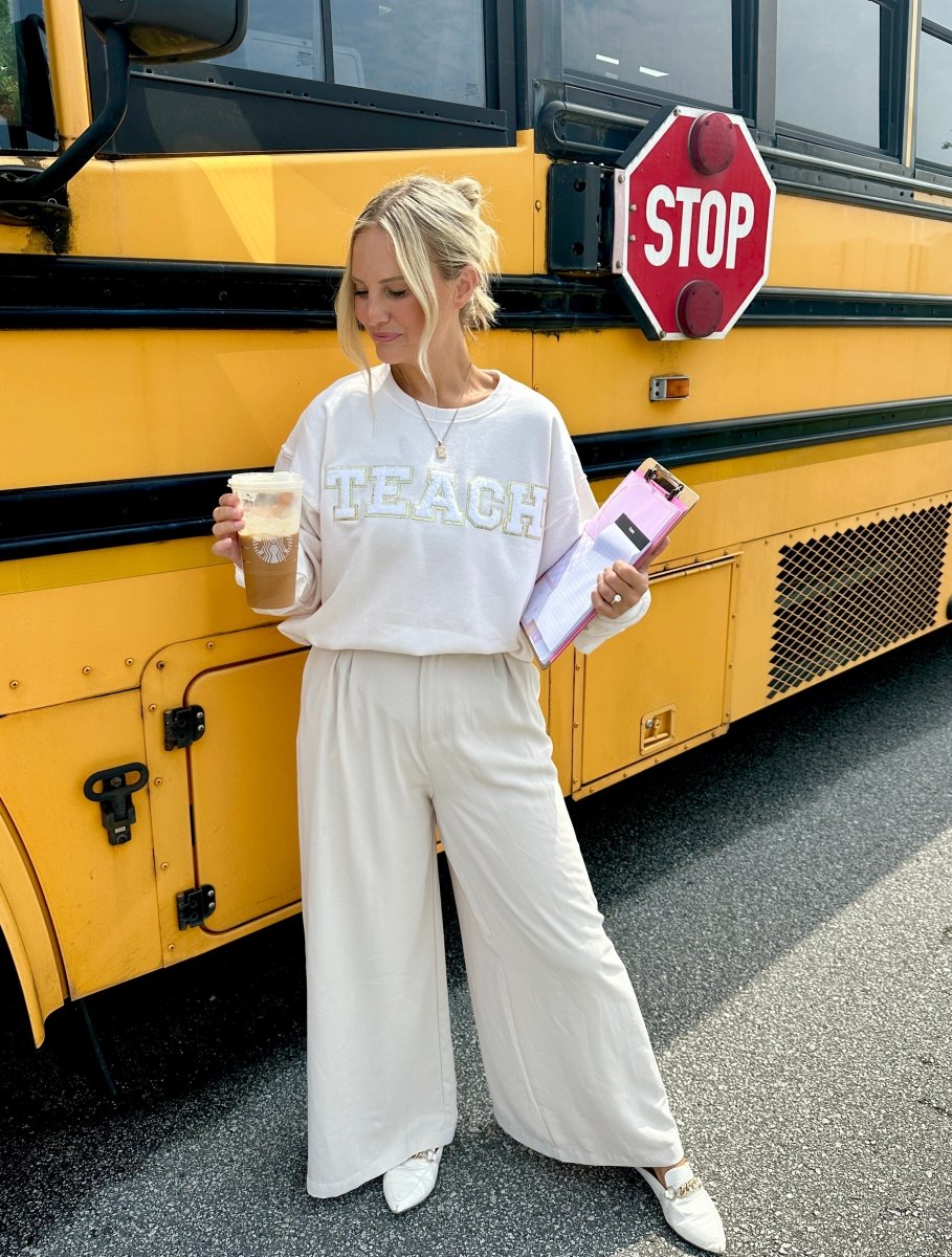 Cream & White 'Teach' Letter Patch Sweatshirt
