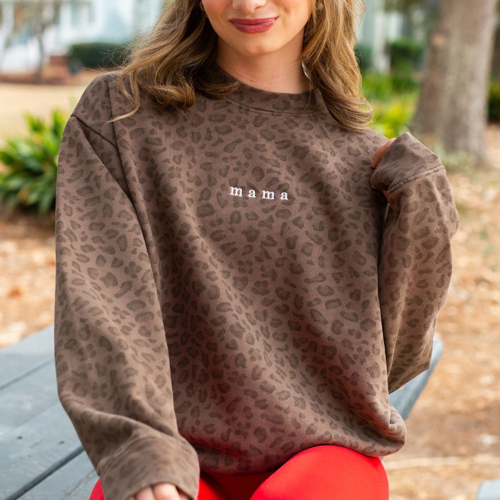 Embroidered 'Mama' Vintage Leopard Crew