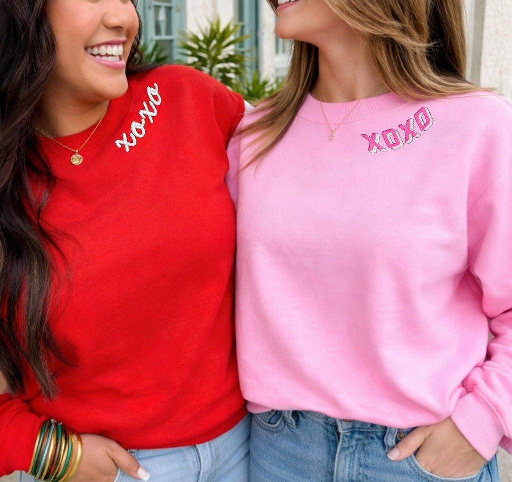 'XOXO Kisses' Embroidered Collar Wrap Sweatshirt