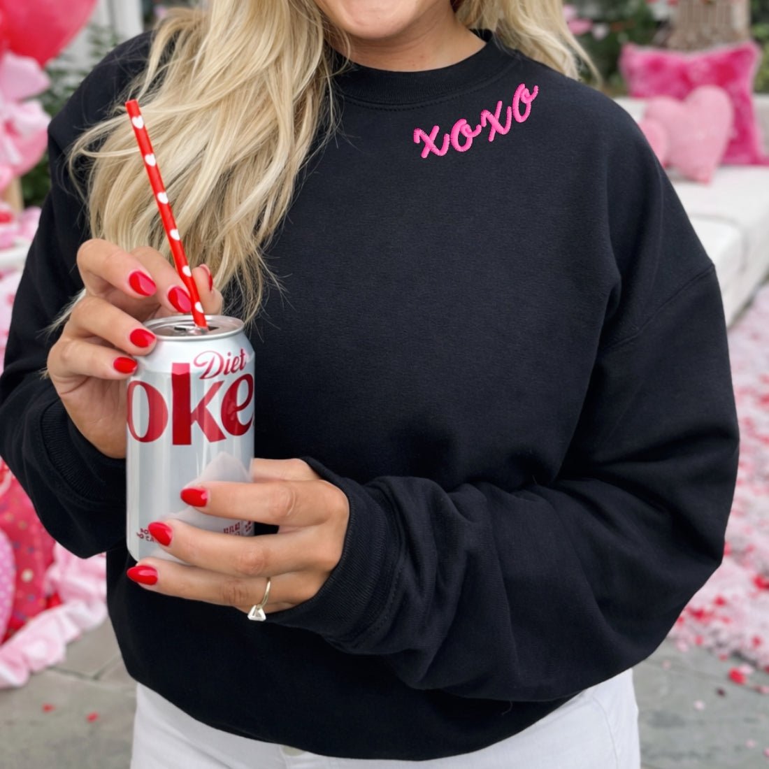 'XOXO Kisses' Embroidered Collar Wrap Sweatshirt